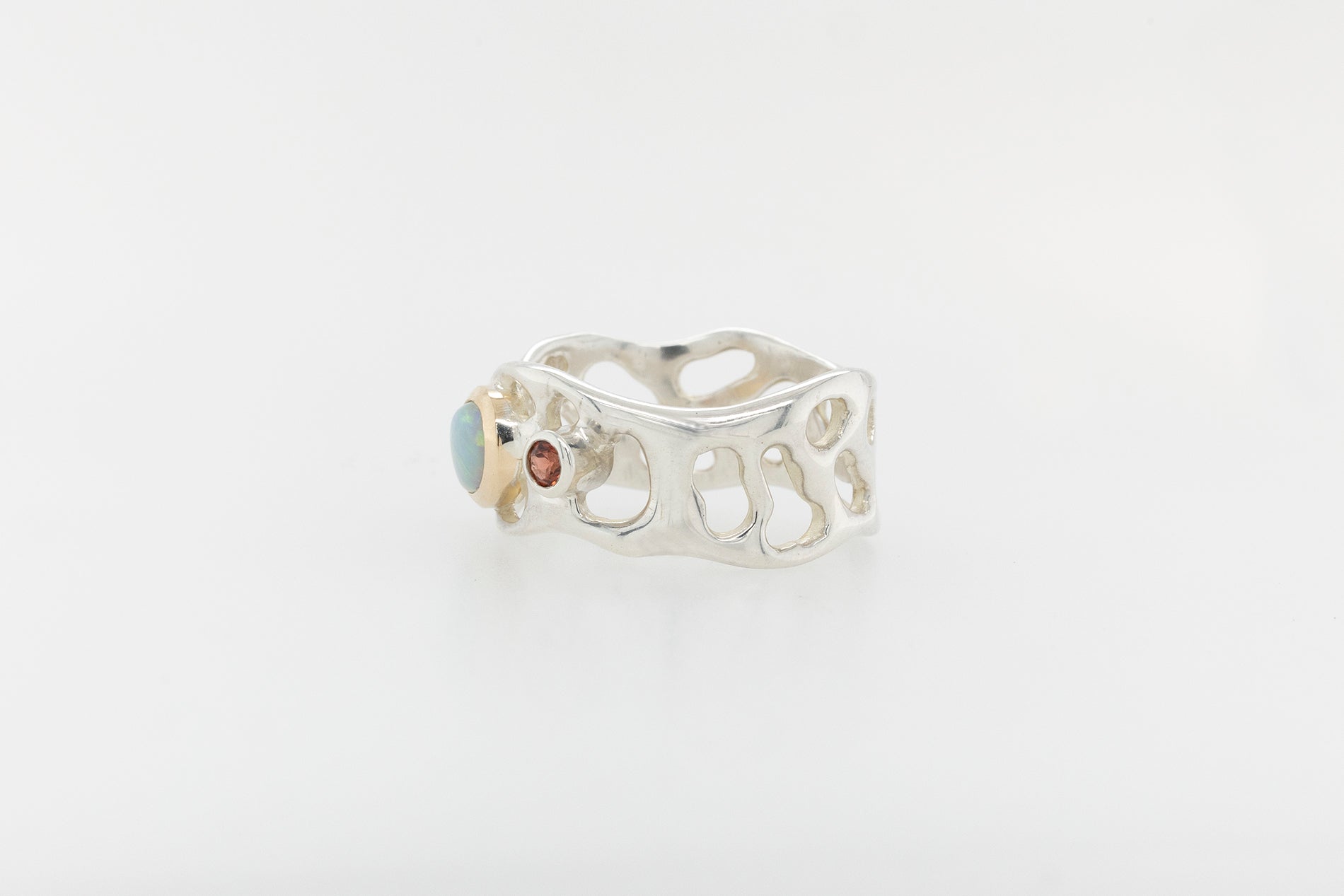 Opal, Purple Sapphire and Garnet Ring