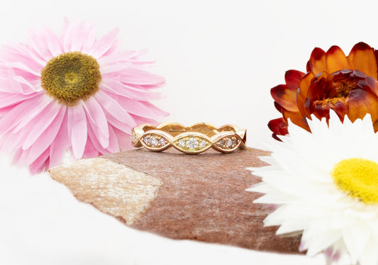 Pink, White & Champagne Diamond Anniversary/Wedding Stacker Ring 18YR