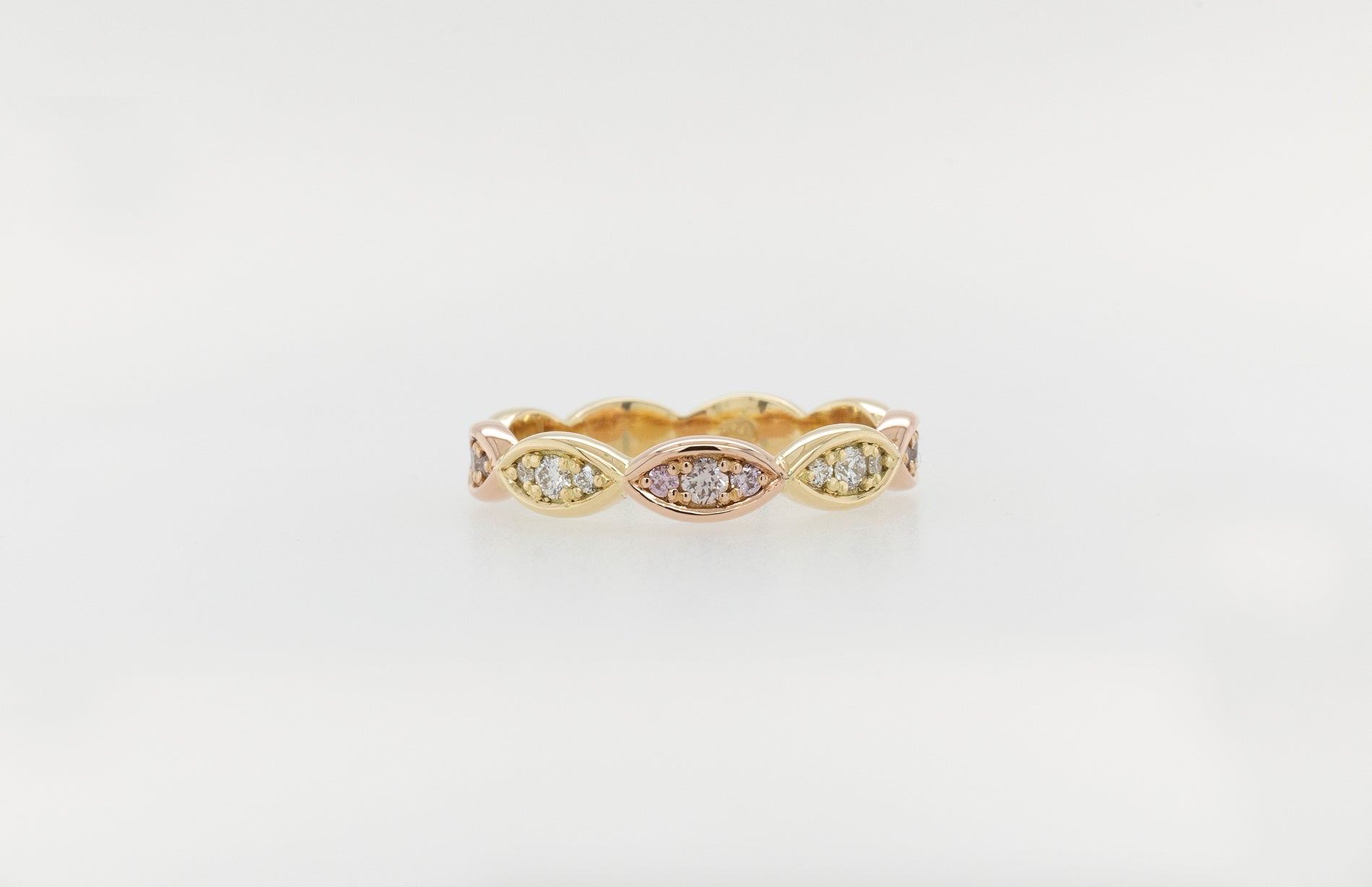 Pink, White & Champagne Diamond Anniversary/Wedding Stacker Ring 18YR