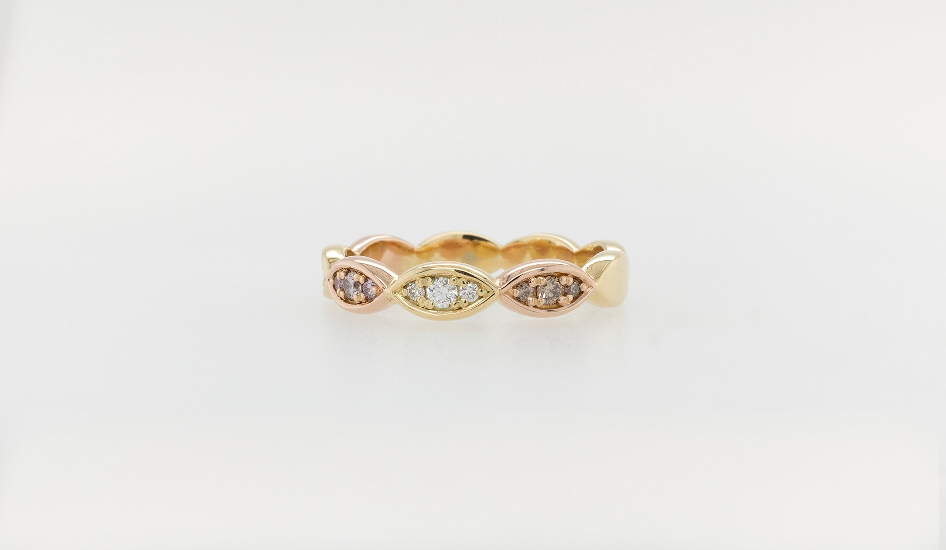 Pink, White & Champagne Diamond Anniversary/Wedding Stacker Ring 18YR