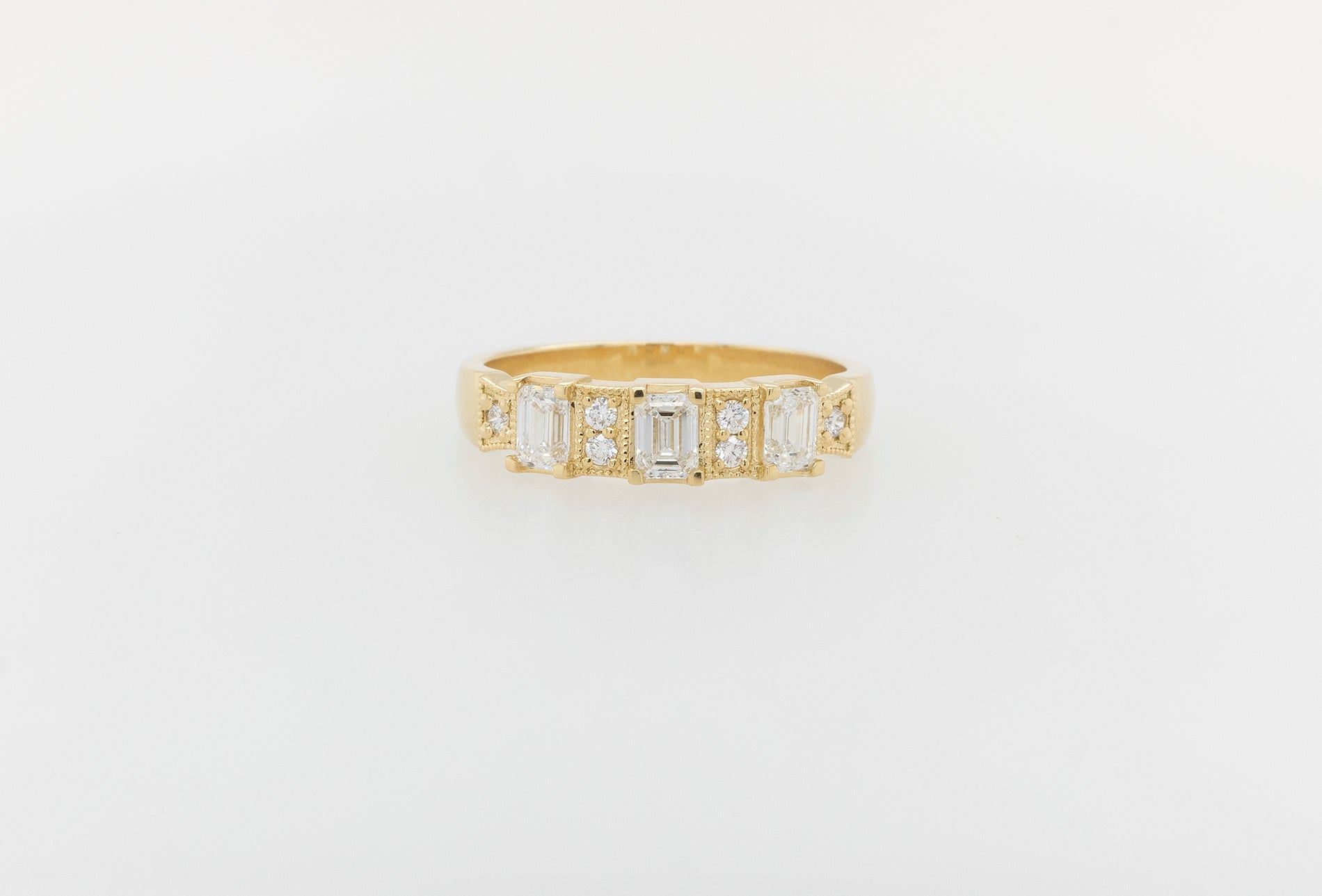 Emerald Cut, Round Milgrain Eternity Ring 18ct yellow 