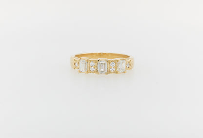 Emerald Cut, Round Milgrain Eternity Ring 18ct yellow 