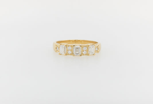 Emerald Cut, Round Milgrain Eternity Ring 18ct yellow 