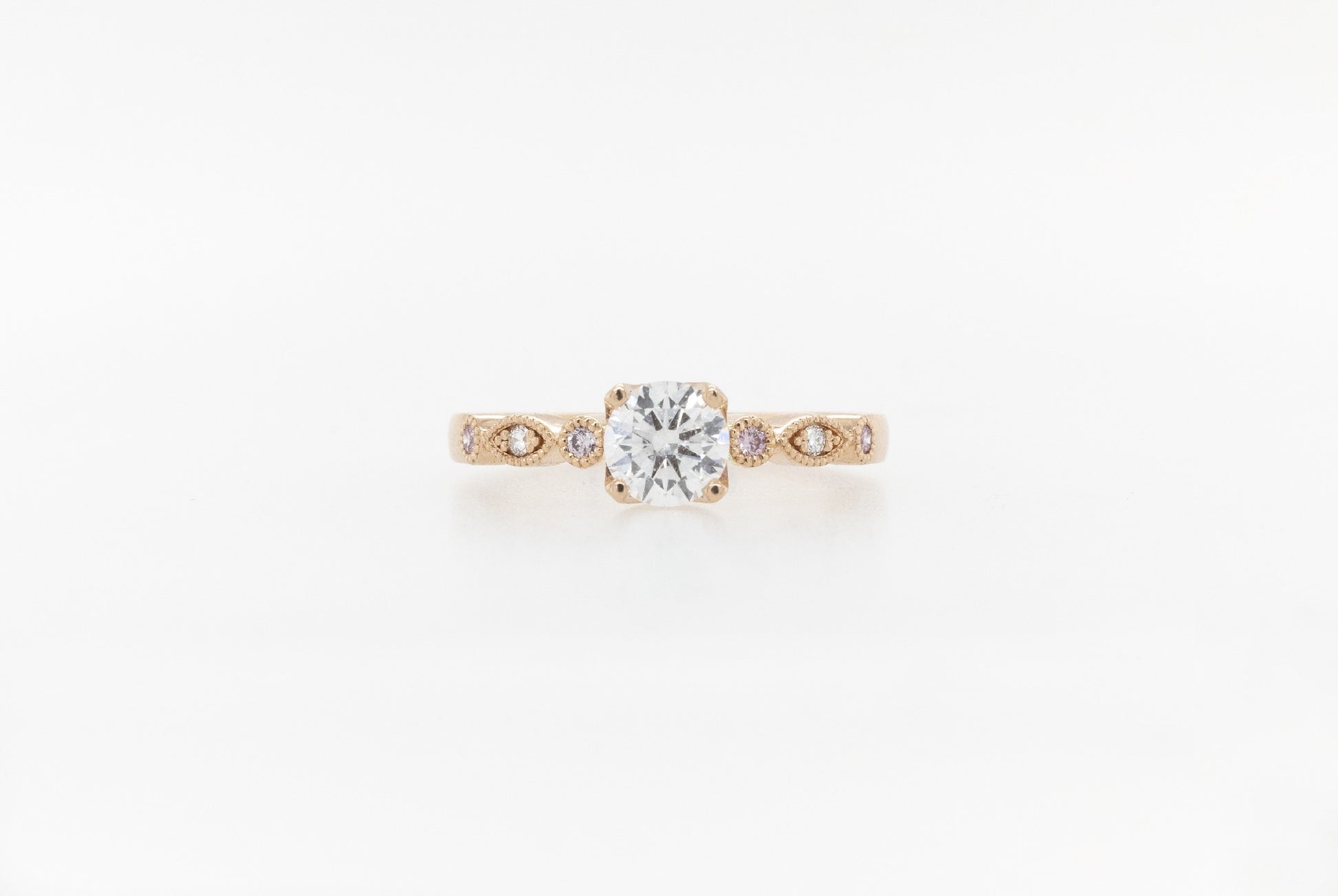 Pink & White Diamond Milgrain Engagment Ring 18RG