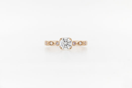 Pink & White Diamond Milgrain Engagment Ring 18RG