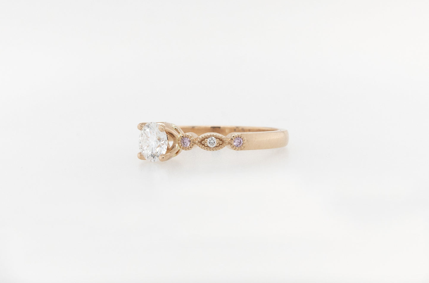 Pink & White Diamond Milgrain Engagment Ring 18RG