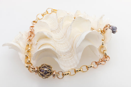 French Knitted Abrolhos Pearl and Keshi Two Toned Bracelet