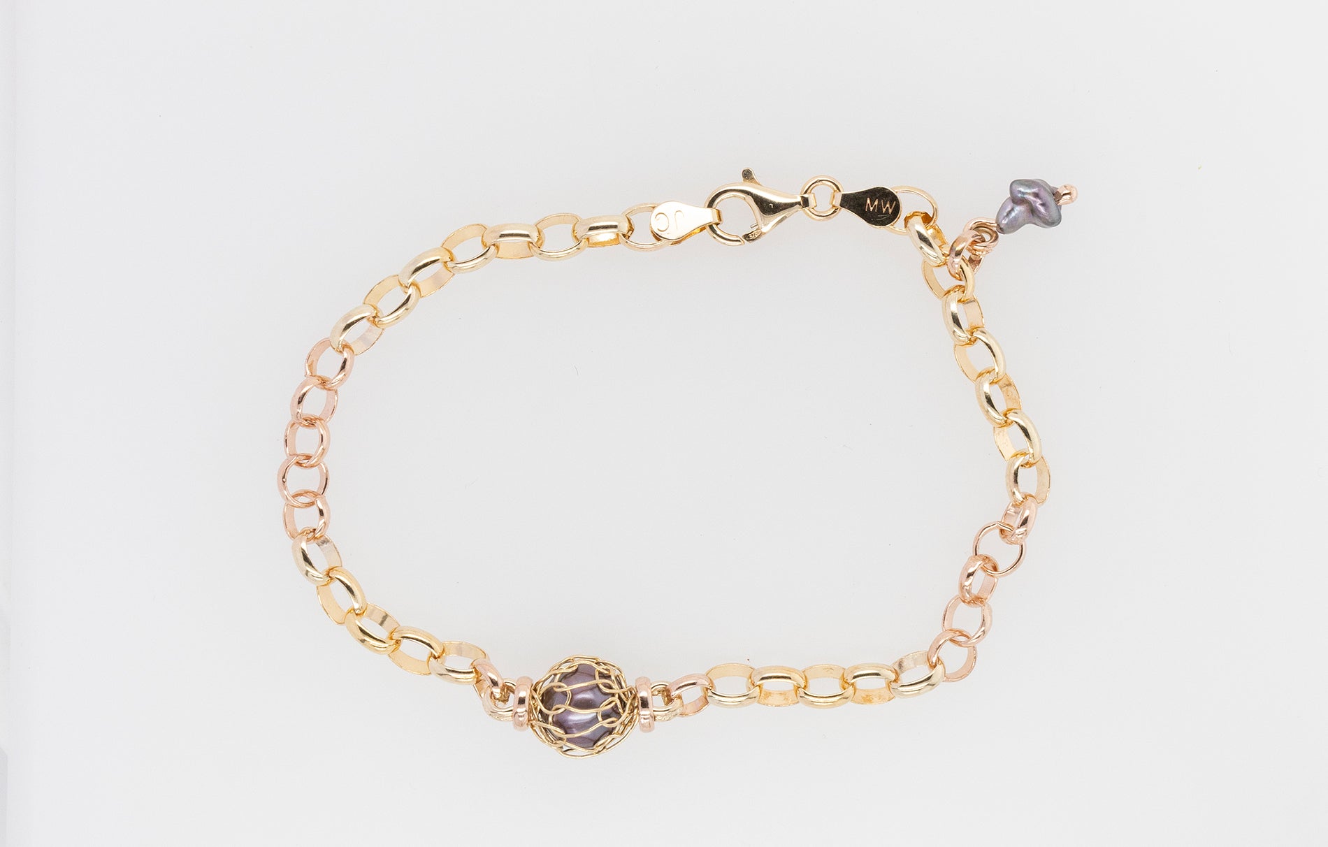 French Knitted Abrolhos Pearl and Keshi Two Toned Bracelet