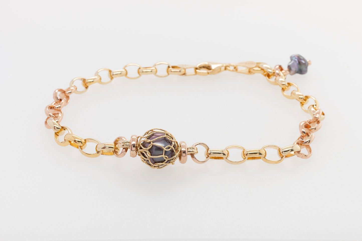 French Knitted Abrolhos Pearl and Keshi Two Toned Bracelet