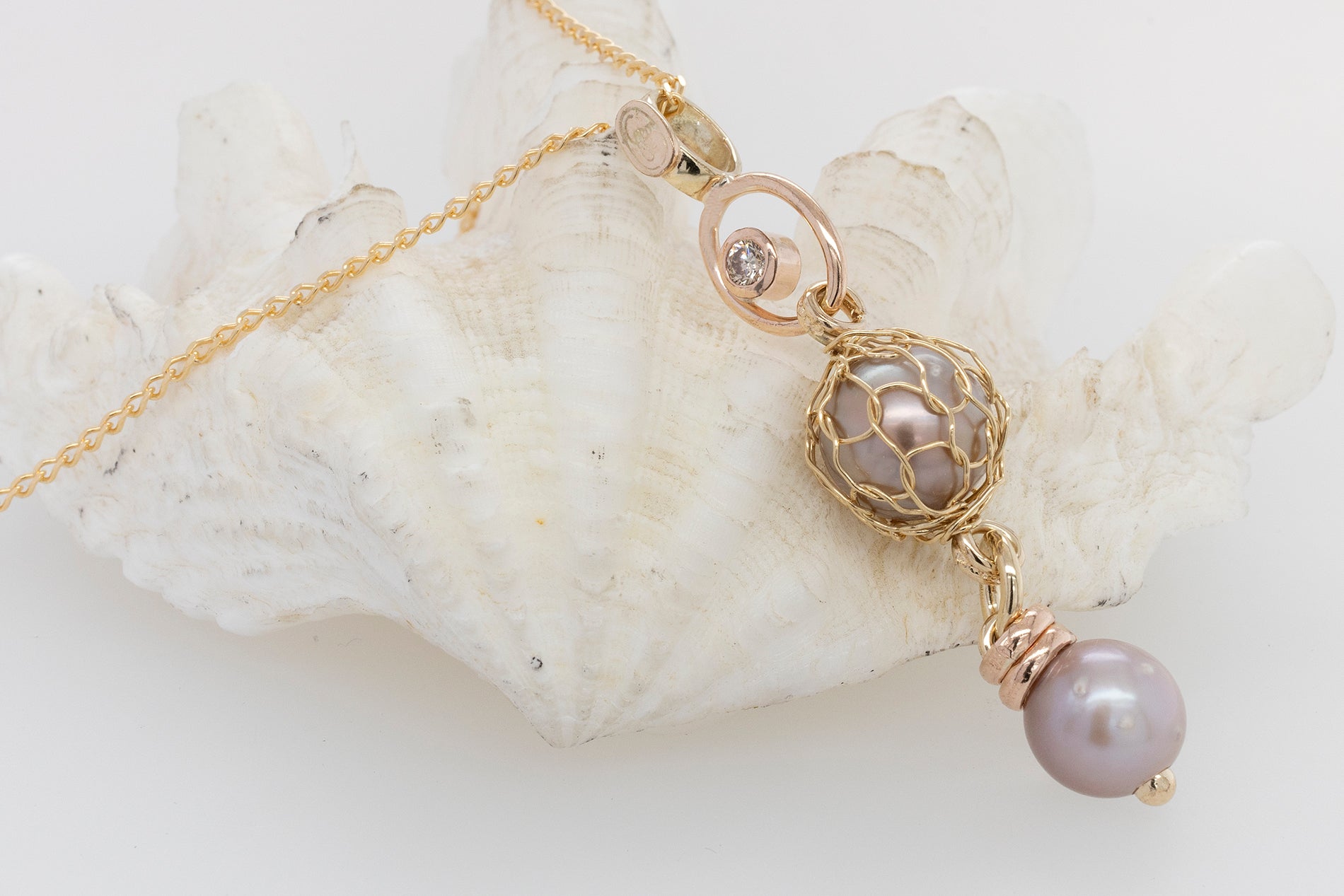 French Knitted Abrolhos Pearl & Diamond Pendant 