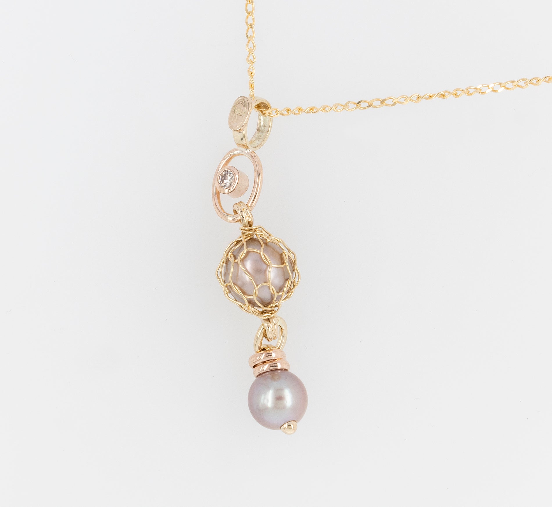 French Knitted Abrolhos Pearl & Diamond Pendant 