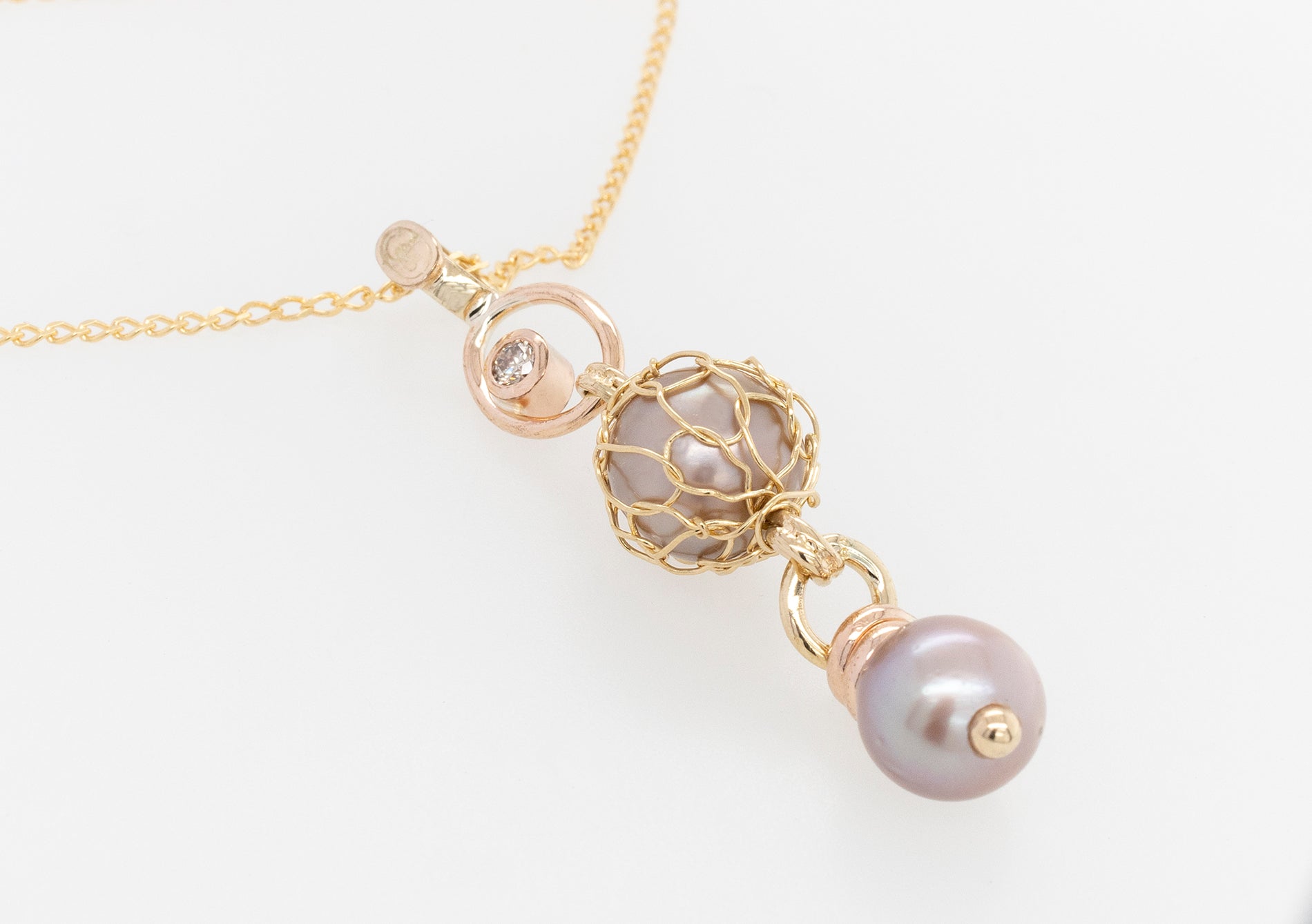 French Knitted Abrolhos Pearl & Diamond Pendant 