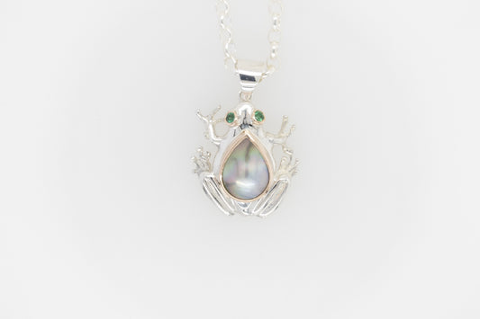 Frog Pendant Mabe With Emeralds