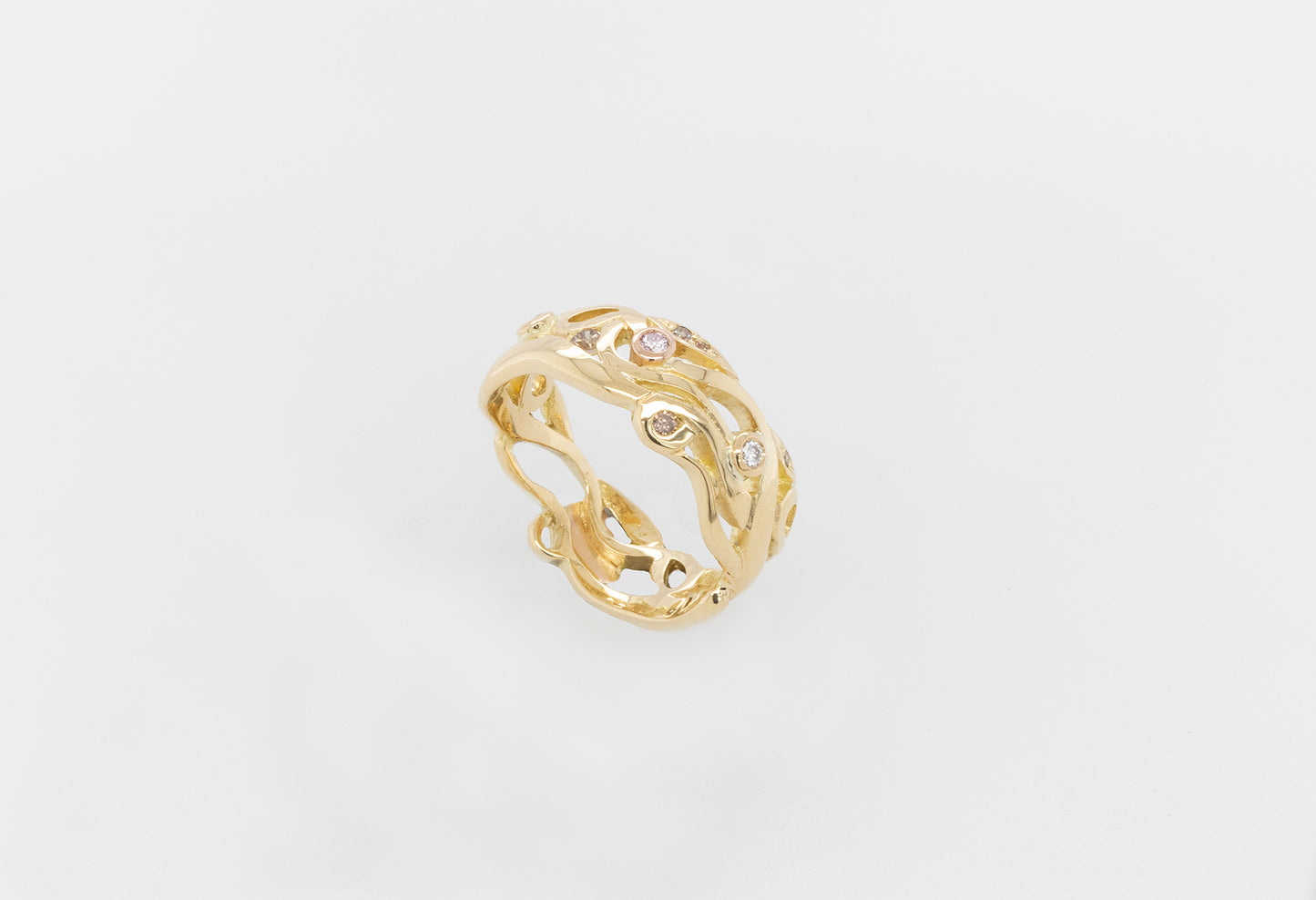 Vine Ring with White, Champagne & Argyle Pink Diamonds