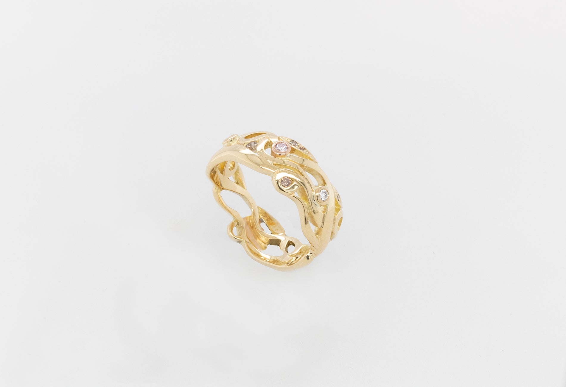 Vine Ring with White, Champagne & Argyle Pink Diamonds