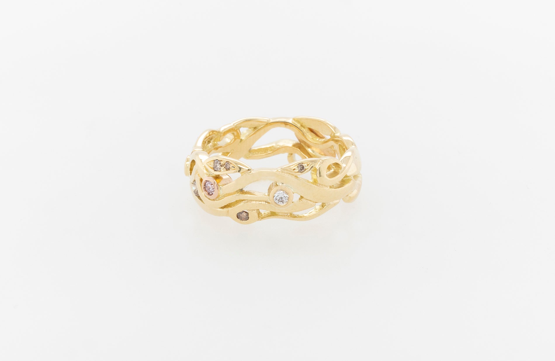 Vine Ring with White, Champagne & Argyle Pink Diamonds