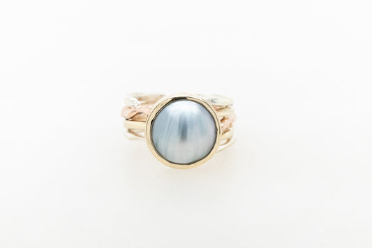 Pearl Seaweed Ring Three-Tone 