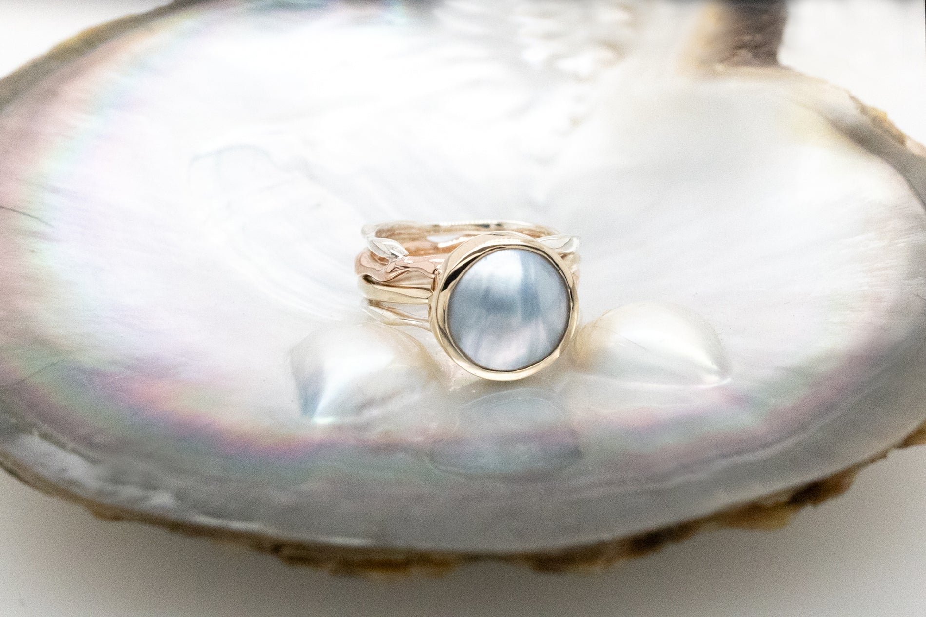 Pearl Seaweed Ring Three-Tone 