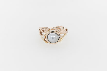 Pearl Vine Ring With Diamonds