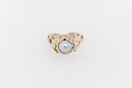 Pearl Vine Ring With Diamonds