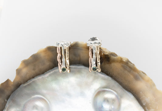 Seaweed Green Cabochon Stud Earrings