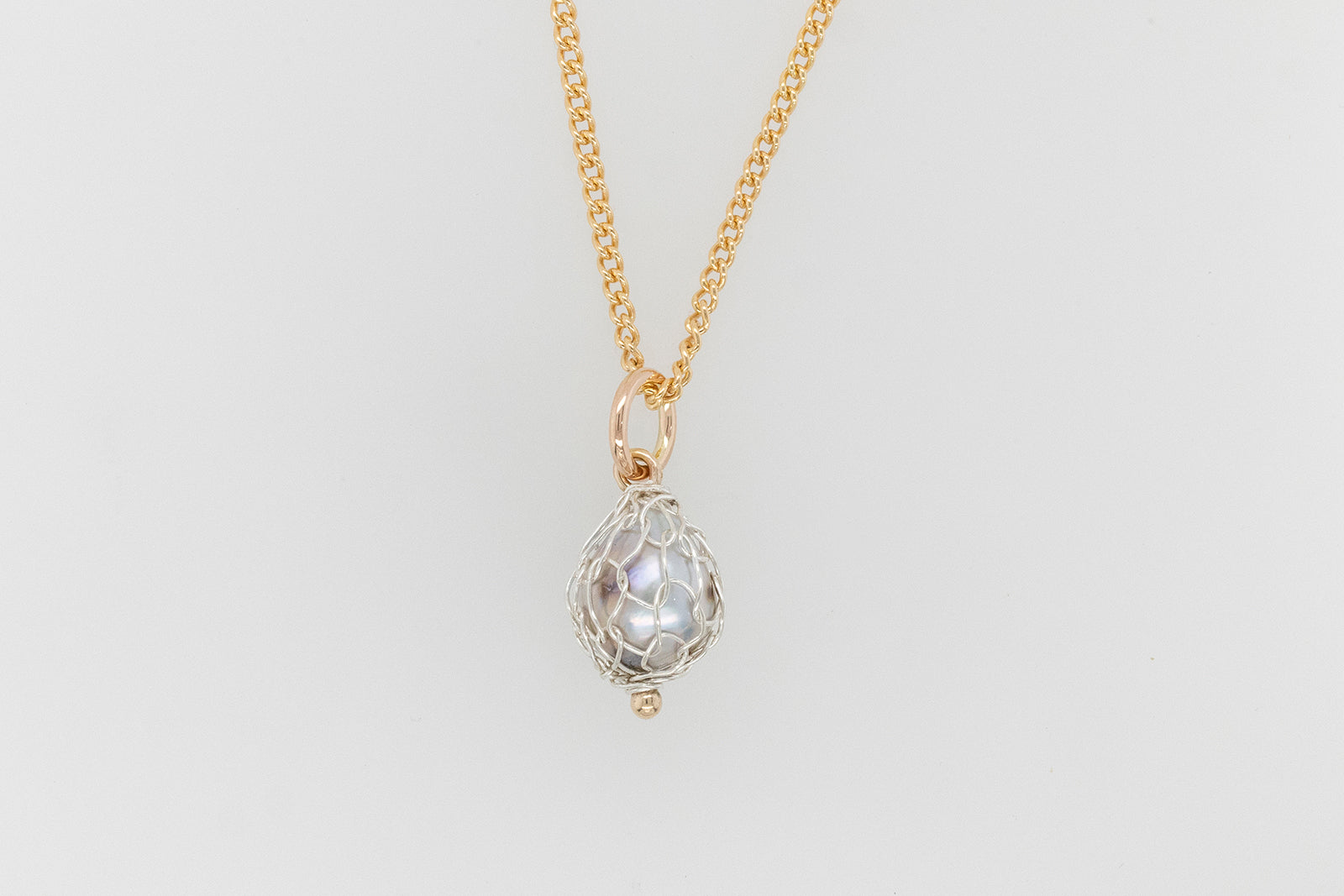 French Knitted Pearl Pendant Silver & Rose