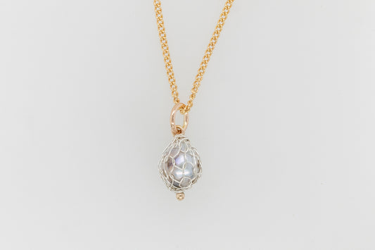 French Knitted Pearl Pendant Silver & Rose