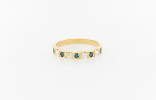 Eternity Ring Ascher Cut White & Blue Diamonds