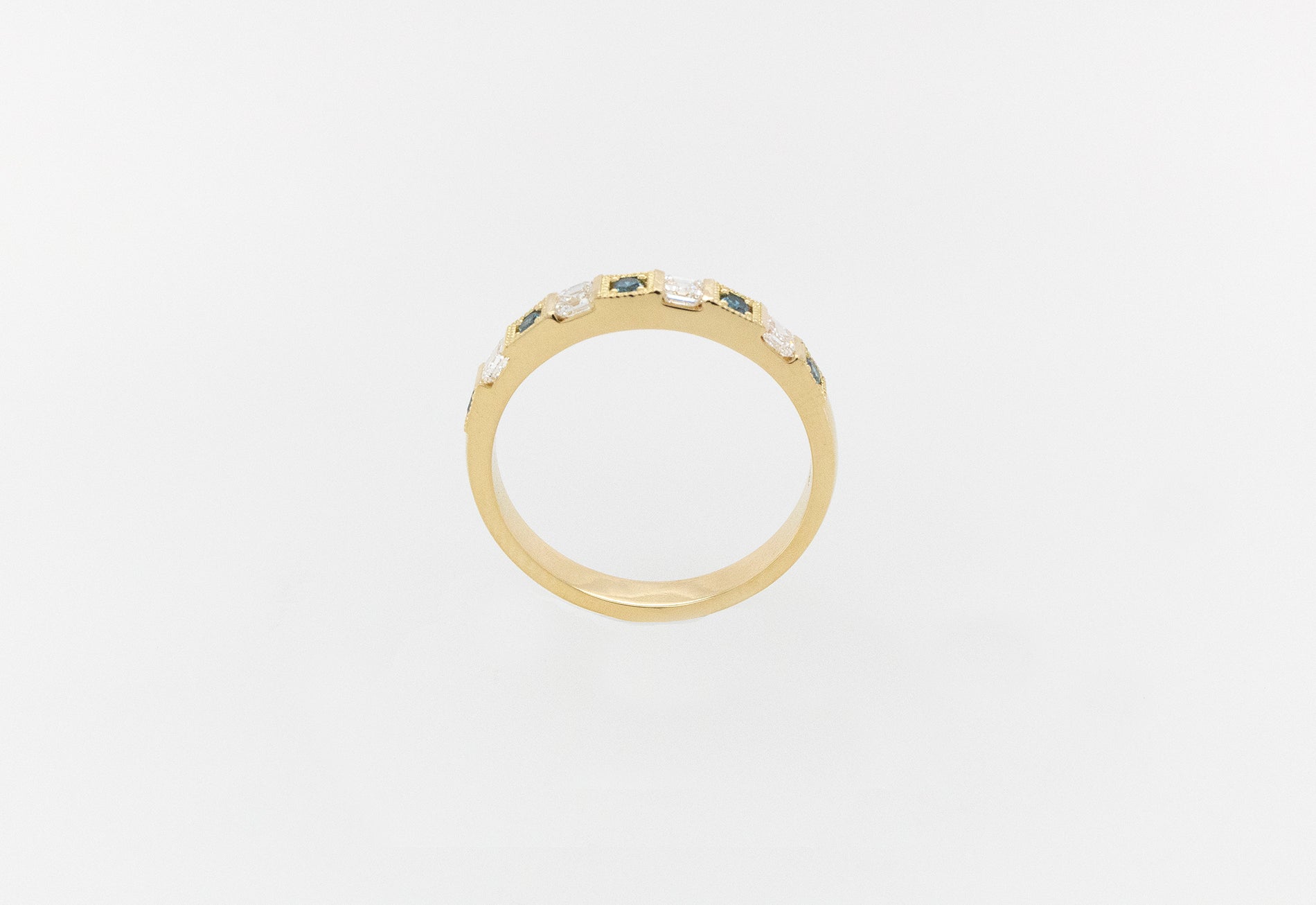 Eternity Ring Ascher Cut White & Blue Diamonds