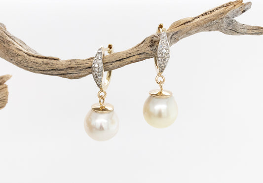Pearl Drop Diamond Cluster Huggies