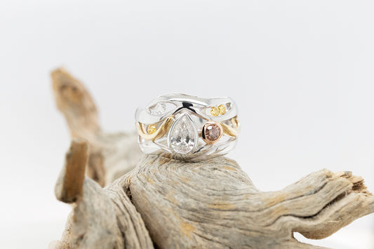 Pear, Champagne and Yellow Diamond Ring