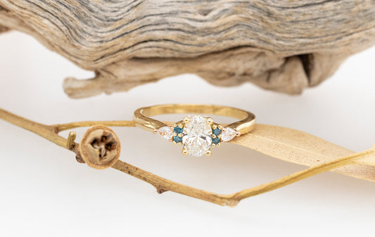 Blue & White Diamond Engagement Ring - Oval 
