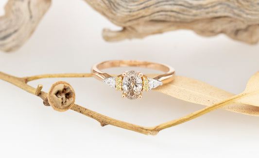 Champagne, Yellow & White Diamond Engagement Ring - Oval 
