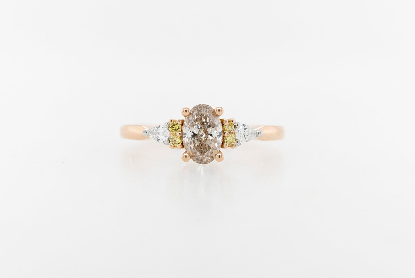Champagne, Yellow & White Diamond Engagement Ring - Oval 
