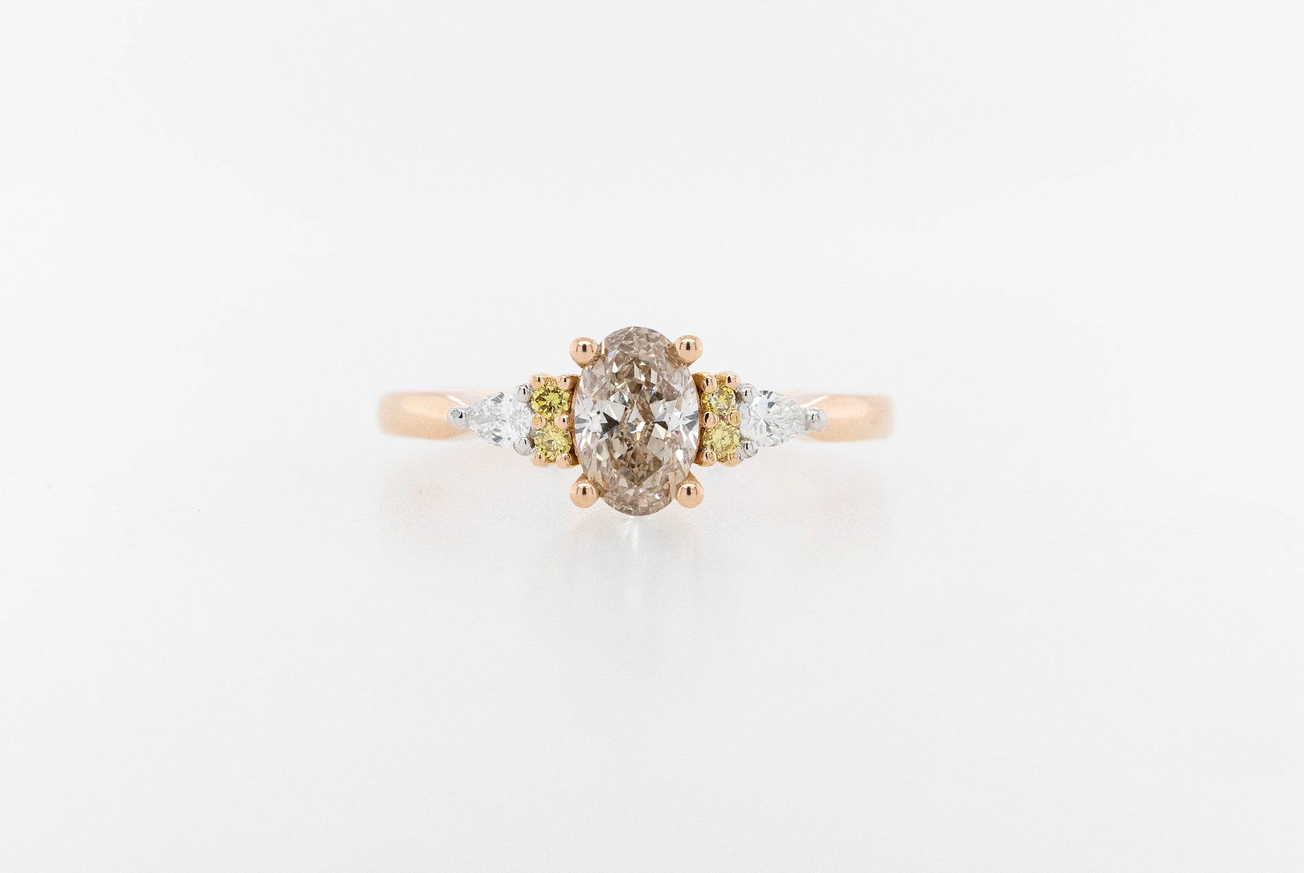 Champagne, Yellow & White Diamond Engagement Ring - Oval 
