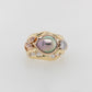 Rainbow Pearl Ring with Pink & White Diamonds