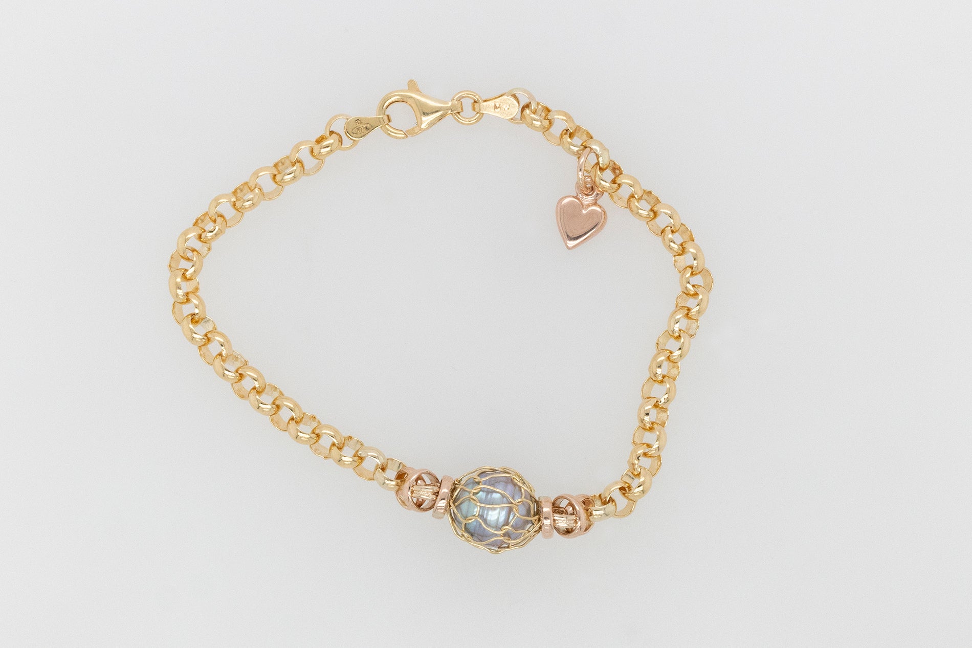 French Knitted Pearl & Heart Bracelet