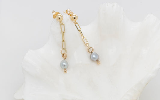 Abrolhos Island Keshi Link Drop Stud Earrings