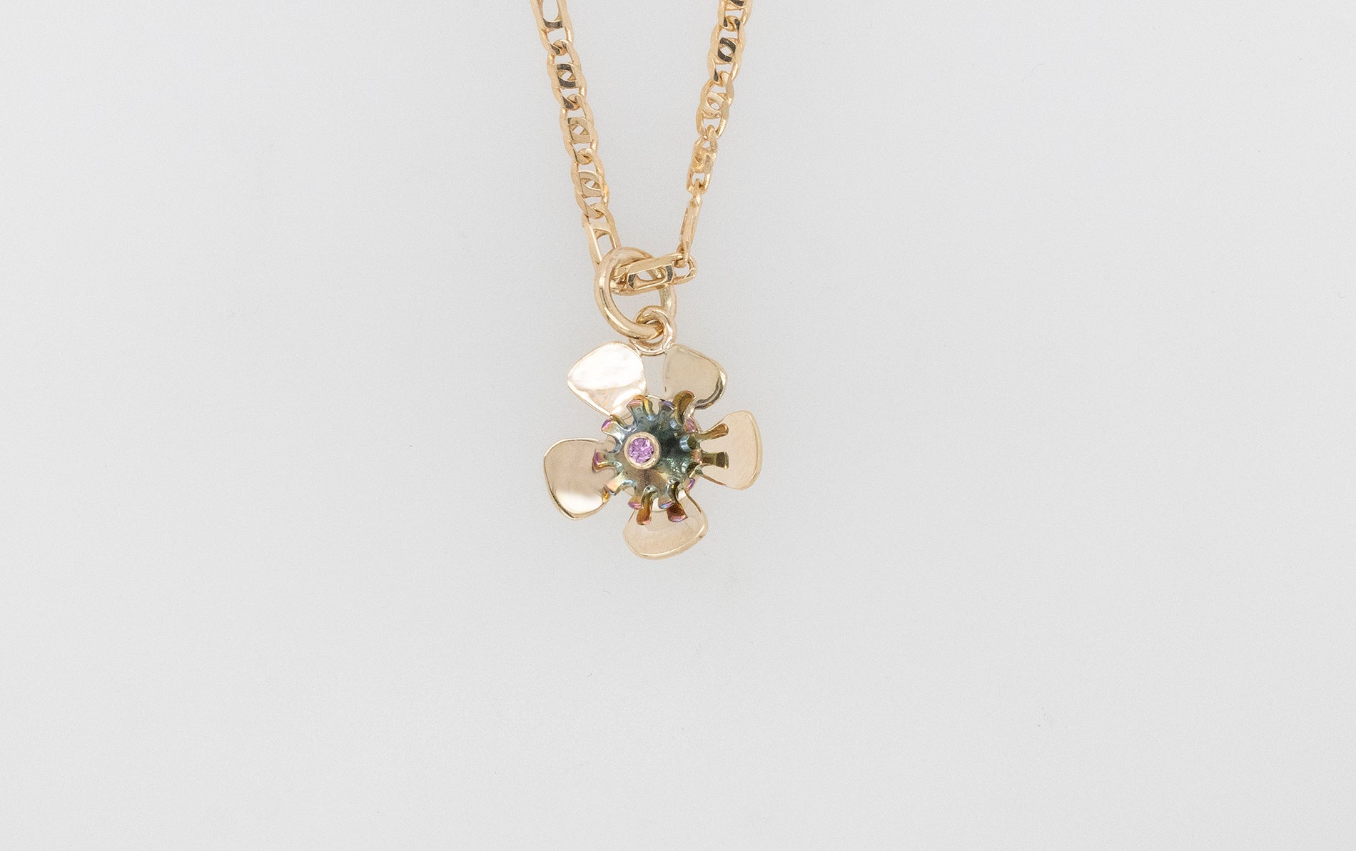 Geraldton Wax Titanium & Pink Sapphire Flower Pendant