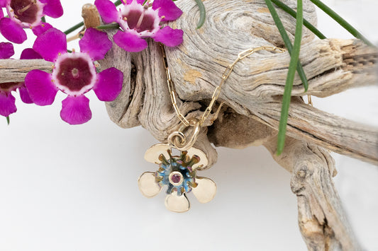 Geraldton Wax Titanium & Garnet Flower Pendant