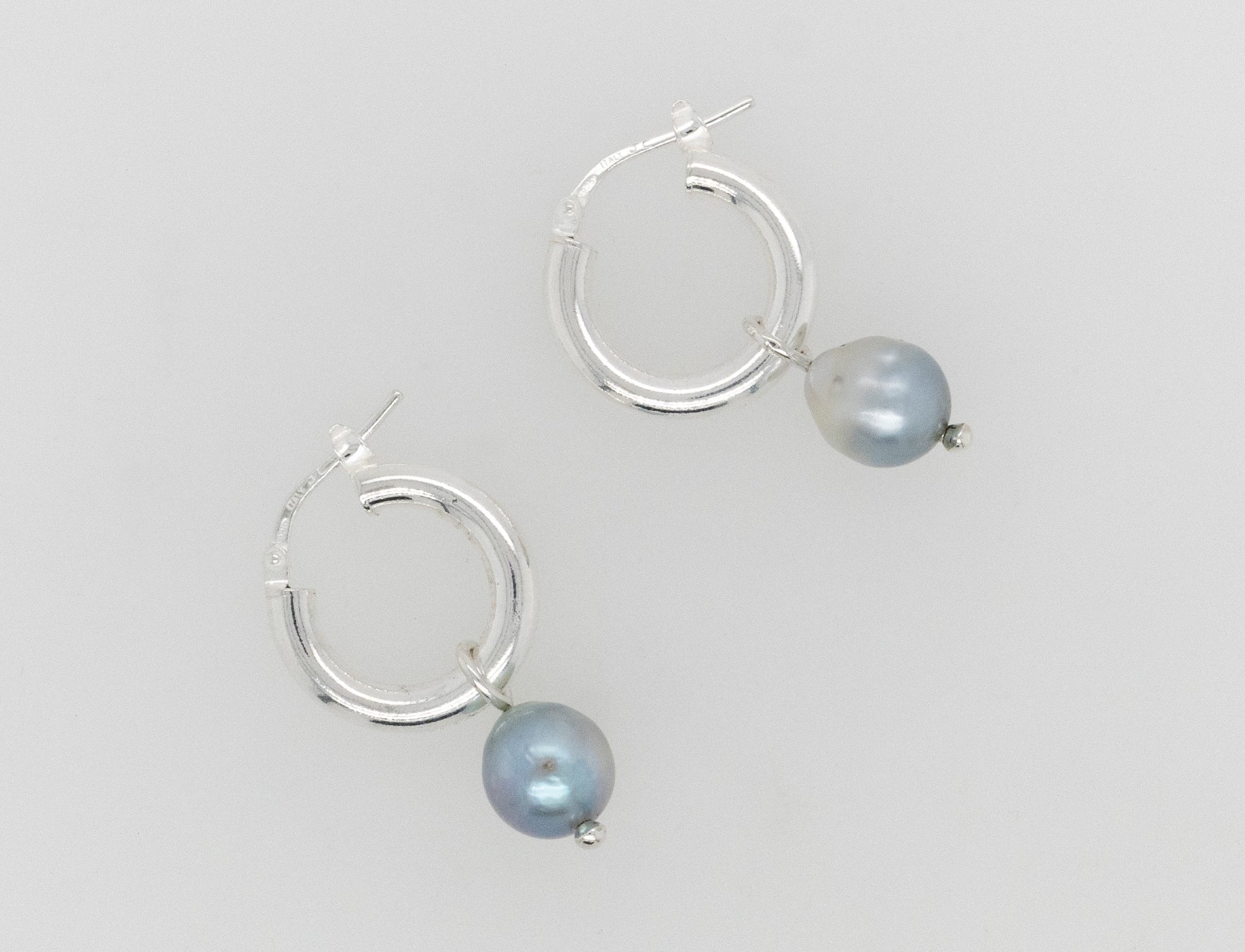 Light Blue Pearl Silver Hoop Earrings