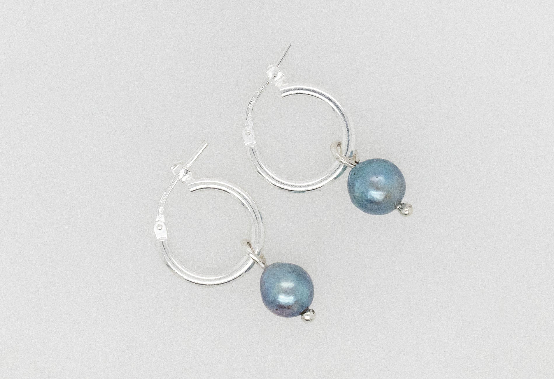 Dark Blue Pearl Hoop Earrings