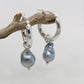 Medium Blue Pearl Hoop Earrings