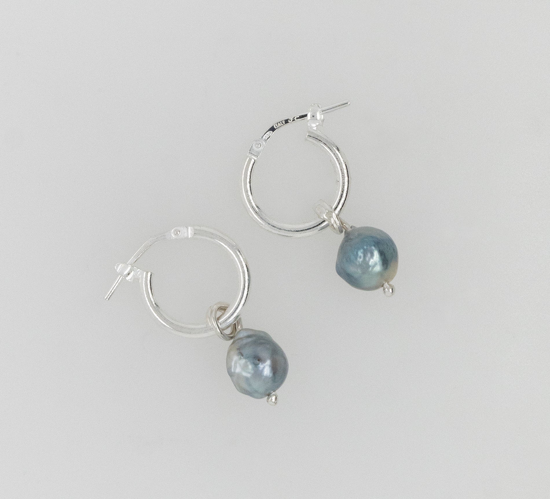 Medium Blue Small Pearl Hoop Earrings