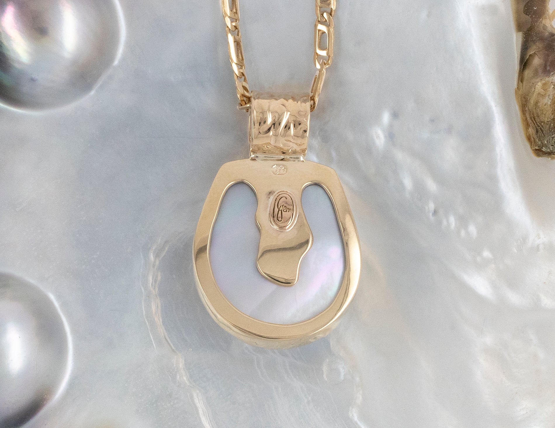 Abrolhos Islands mabe pearl pendant with embossed bale