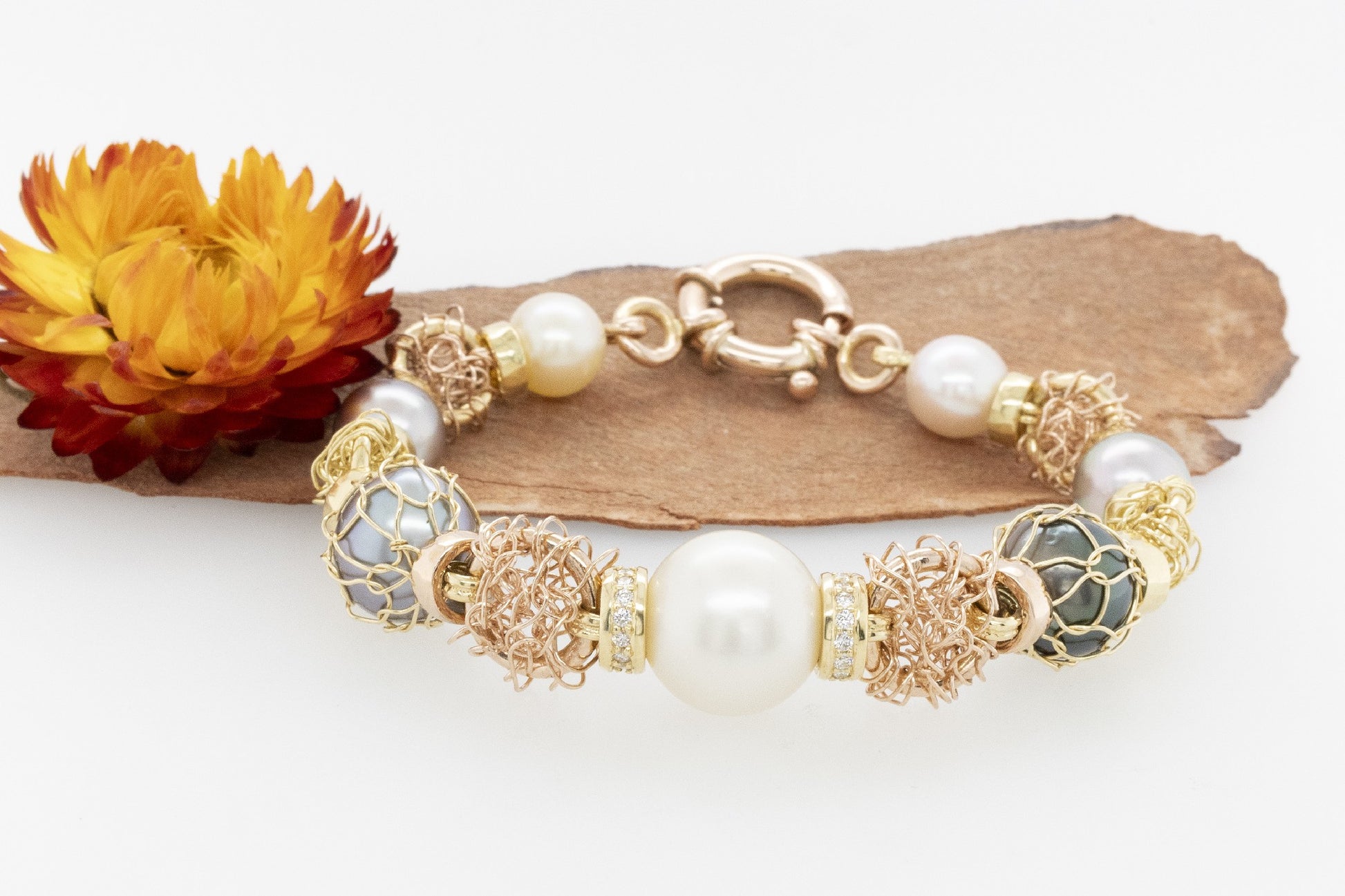 Knitted Two Toned Abrolhos Pearl & Diamond Bracelet 