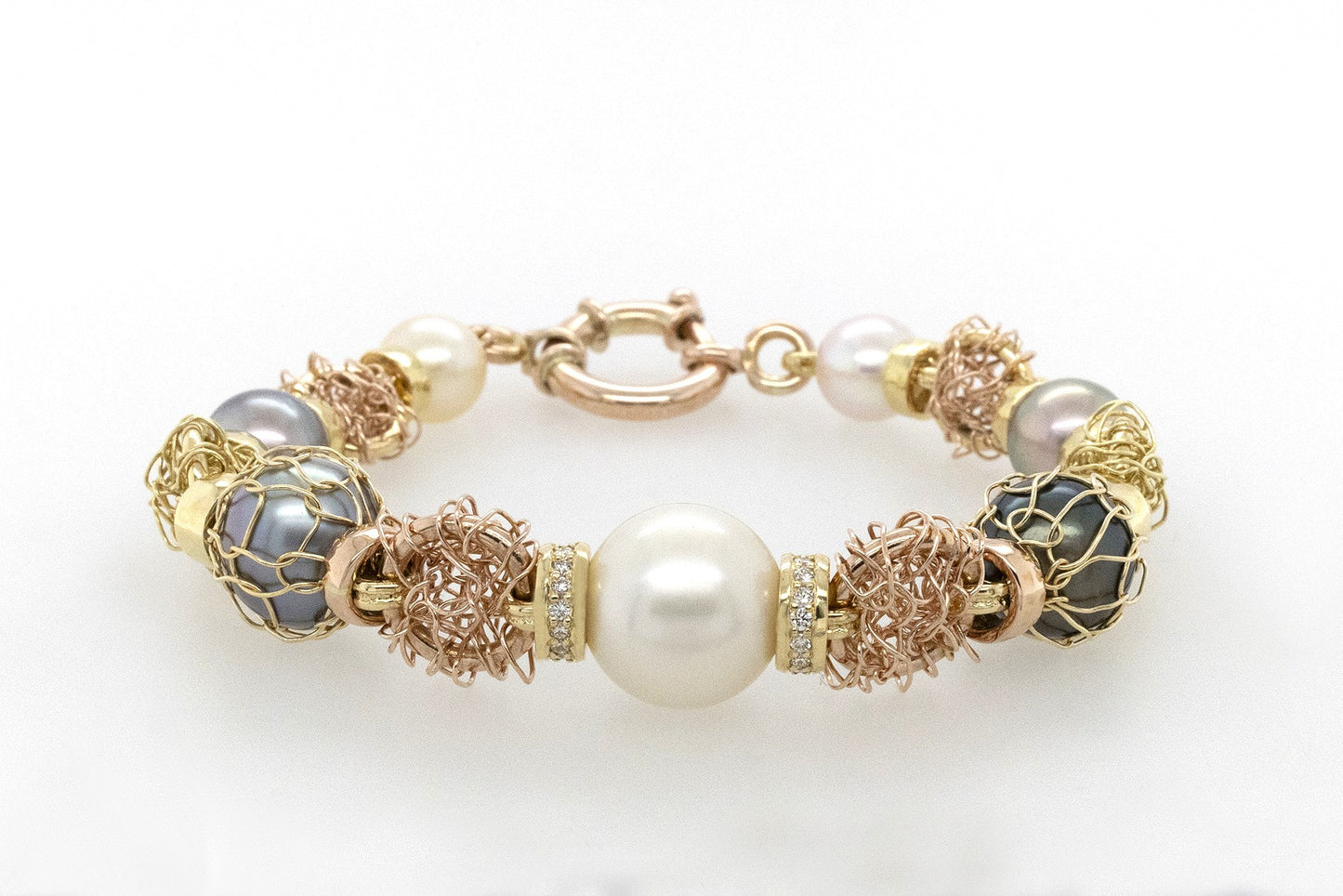 Knitted Two Toned Abrolhos Pearl & Diamond Bracelet 