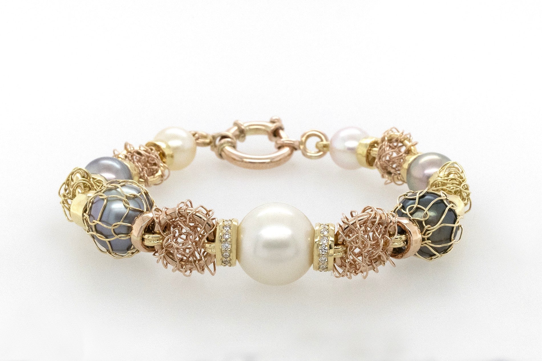 Knitted Two Toned Abrolhos Pearl & Diamond Bracelet 