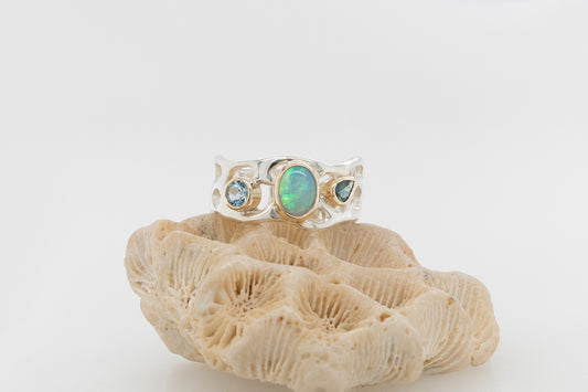 Opal, Aquamarine & Sapphire Ring
