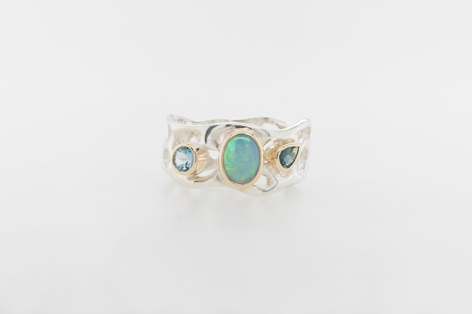 Opal, Aquamarine & Sapphire Ring
